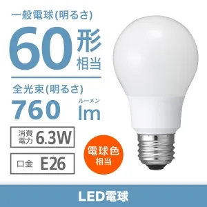 電球色相当｜60W形相当(全光束810lm以上)｜一般電球タイプ(E26口金)の